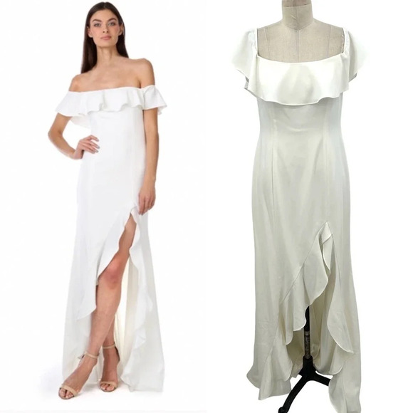 Jay Godfrey‎ Balon White Ruffle Shoulder Long Crepe Gown Size 6 - Picture 1 of 9